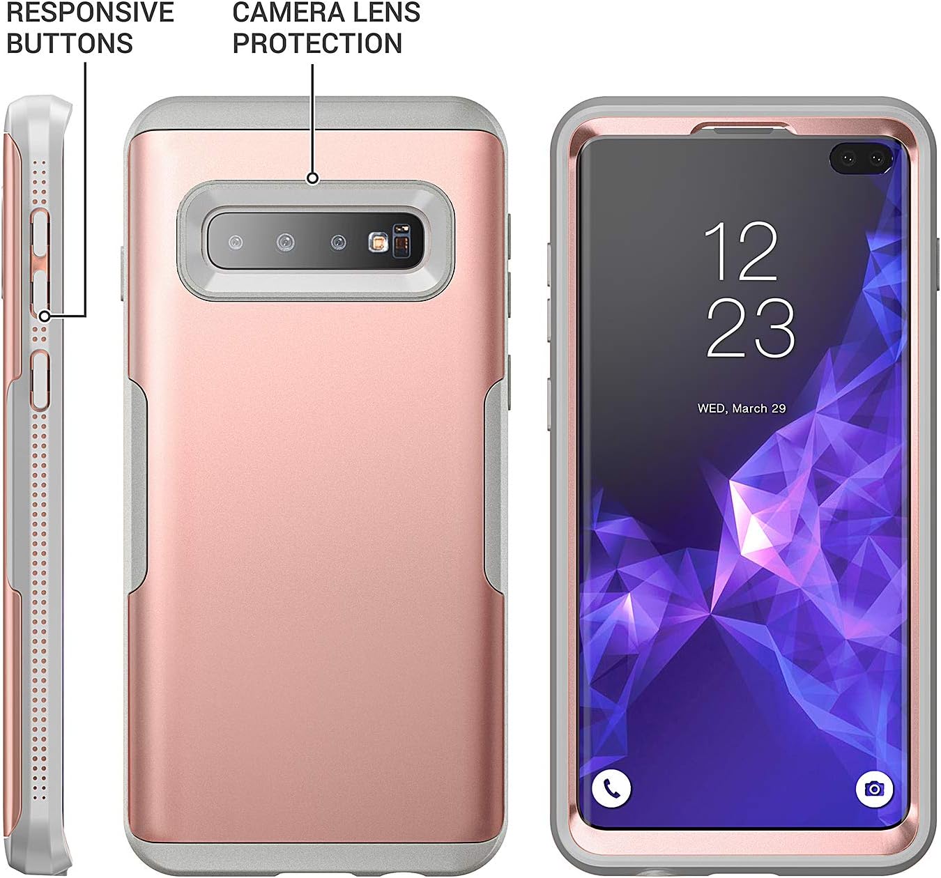 YOUMAKER Case for Galaxy S10+ Plus, Rose Gold Heavy Duty Protection Full Body Shockproof Slim Fit WITHOUT Built-in Screen Protector Cover for Samsung Galaxy S10 Plus 6.4 inch - Rose Gold/Gray