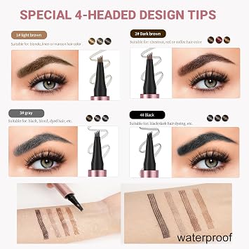 Magic Eyebrow 3D Waterproof Pencil - 4-Tip Contouring Pen, Tint for Makeup (04-Black)