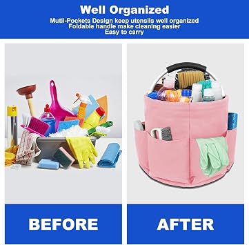 Cleaning Bucket Organiser Caddy, Cushioned Bag for Cleaning Products Organiser, Under Sink Storage for Cleaning Supplies with Handle,Pink