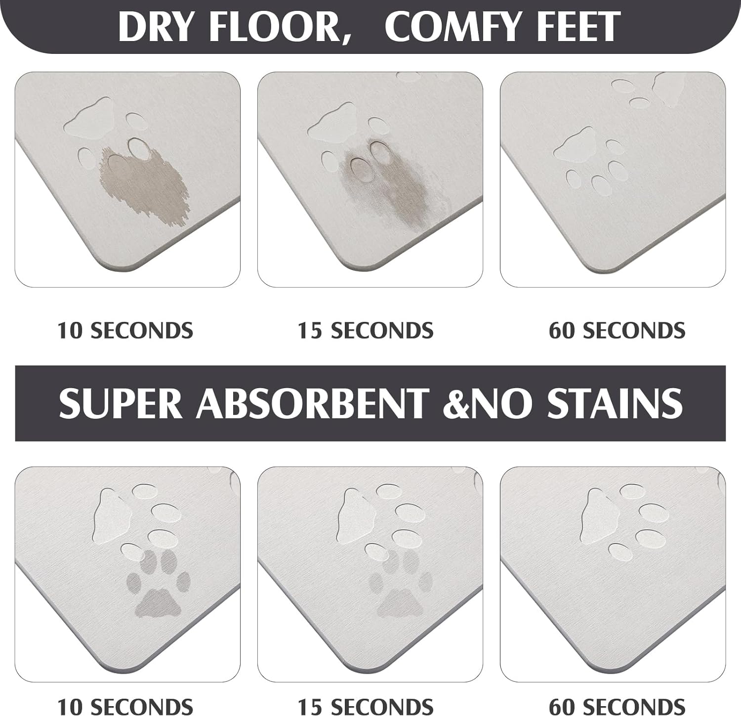 Drydiet Dog Gift Stone Mat for Dog Bowl Diatomaceous Earth Absorbent Non Slip Cat Puppy Mat for Food and Water Quick Drying Easy to Clean Placemat for Bowl Dish(Light Gray,16 x 12 Inch)