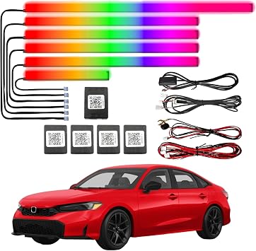 Acrylic Car Interior LED Ambient Light, for Honda Civic 2025,2026,6-in-1 LED Strip with Wireless APP Control, Neon Fiber Optic Lighting Function, 24 Million Colors and 256 Color Modes