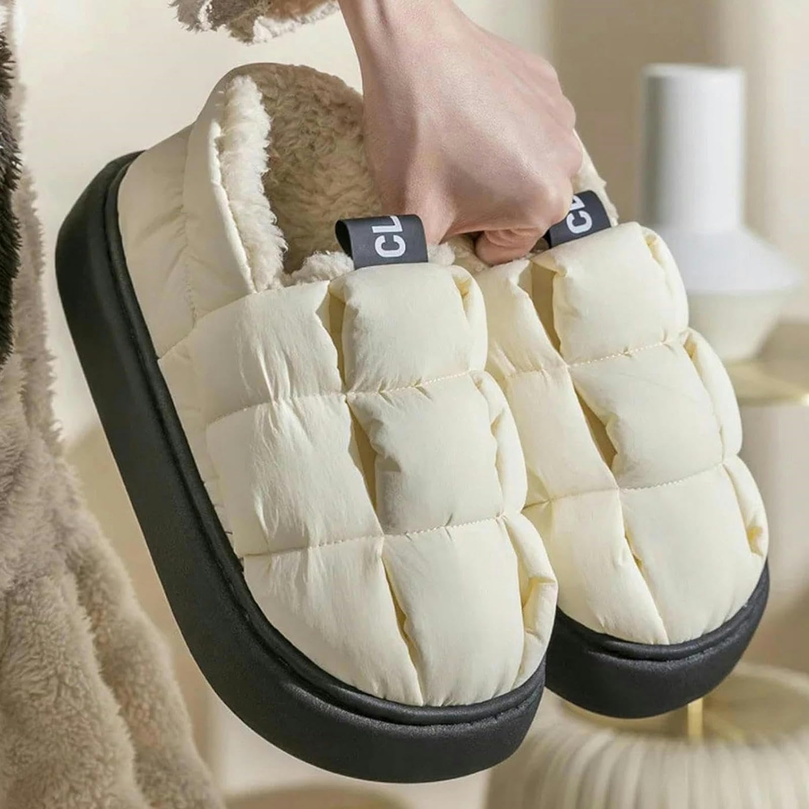 Ciabatte Donna Invernali Solle Spesse Non Slip per Comfort Interno, Esterno E Casual - Pantofole di Cotone Calde-white-38-39