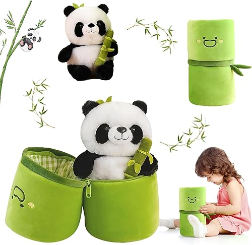 Emoin Animales de peluche de panda de bambú de 11.8 pulgadas, tubo de bambú de panda, peluche de oso panda, muñeca panda, regalos para niños y niñas