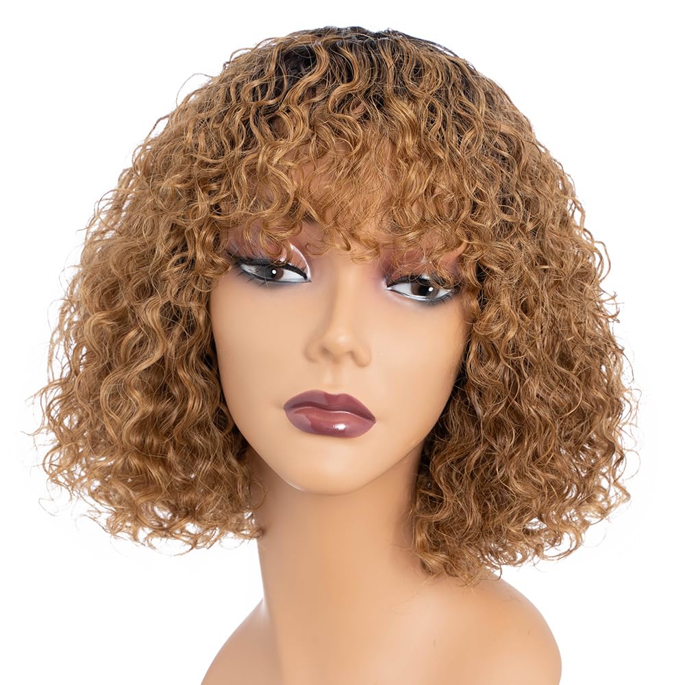Brown ombré honey short curly bob wig 2020 ASPECIALUNIT-Malaysian Hair Ombre Curly Bob Lace Front Wig  main image 4