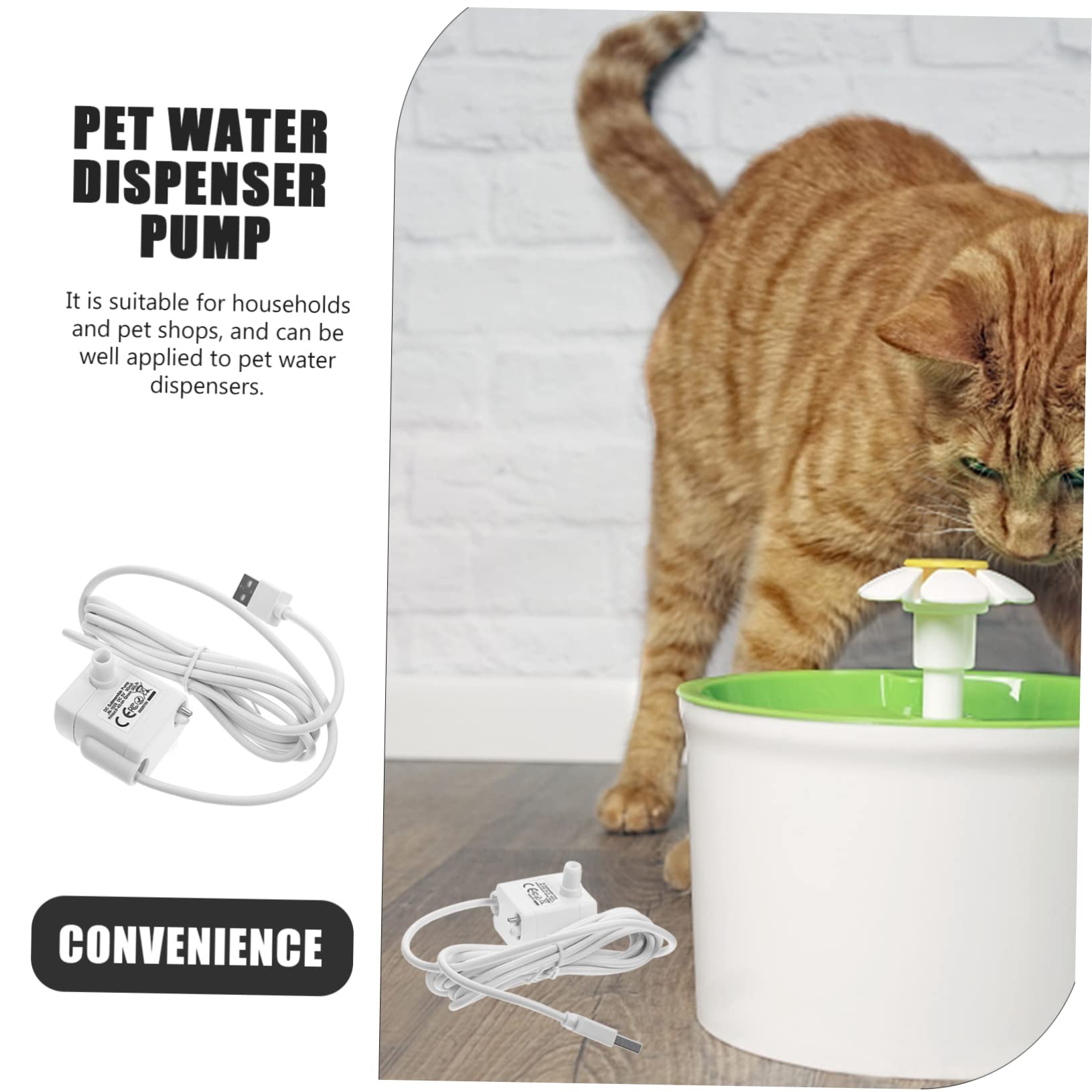 Bomba de Fuente para Gatos Sumergible Silenciosa 5v1a Abs Blanco | Cable USB Incluido, Uso en Hogares y Tiendas, Repuesto para Dispensador de Agua de Mascotas