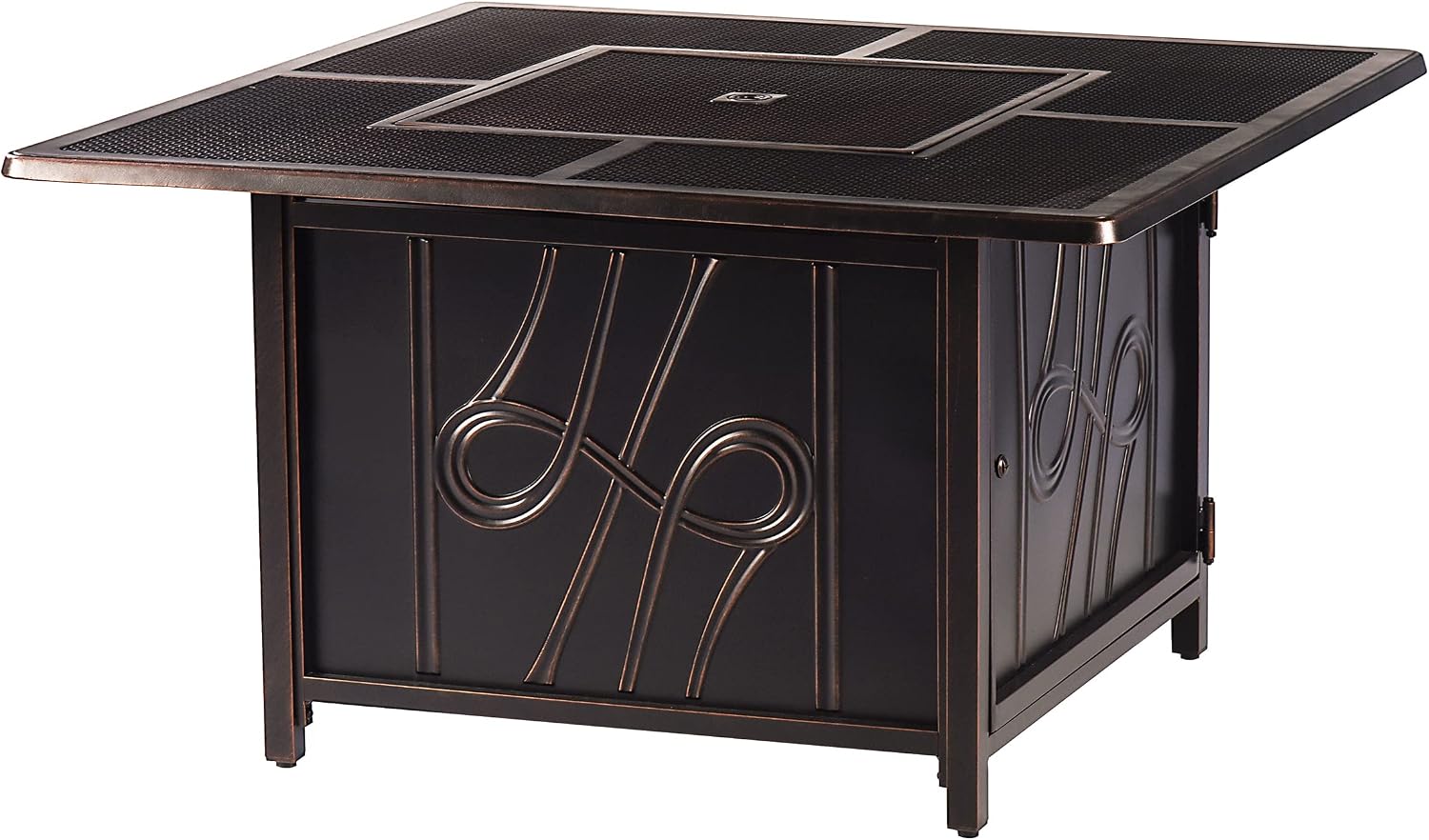 Oakland Living Aluminum 57,0000 BTU 42 in. Square Propane Black Fire Pit Table with Fire Beads, Lid, Propane Tank Cover and Table Fabric Covers in Copper Finish,AZREGIS-FPT-AC
