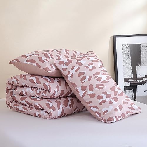 Miniatura 8 de JANZAA Juego de edredón tamaño matrimonial, juego de ropa de cama con estampado de leopardo beige, elegante y elegante estampado de guepardo, ropa