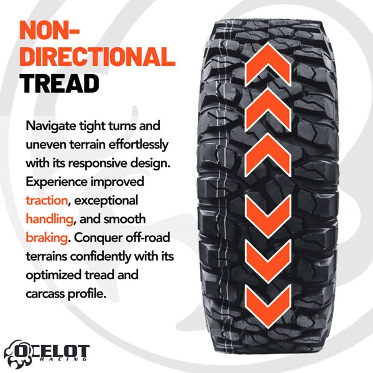 Ocelot XC729 R/T 27x9Rx14 UTV Tires All Terrain, Durable 6-Ply Radial Construction and Non-Directional Tread, Aggressive Thick Lugs for Diverse Terrain and Conditions - AT 27x9Rx14 ATV Tires