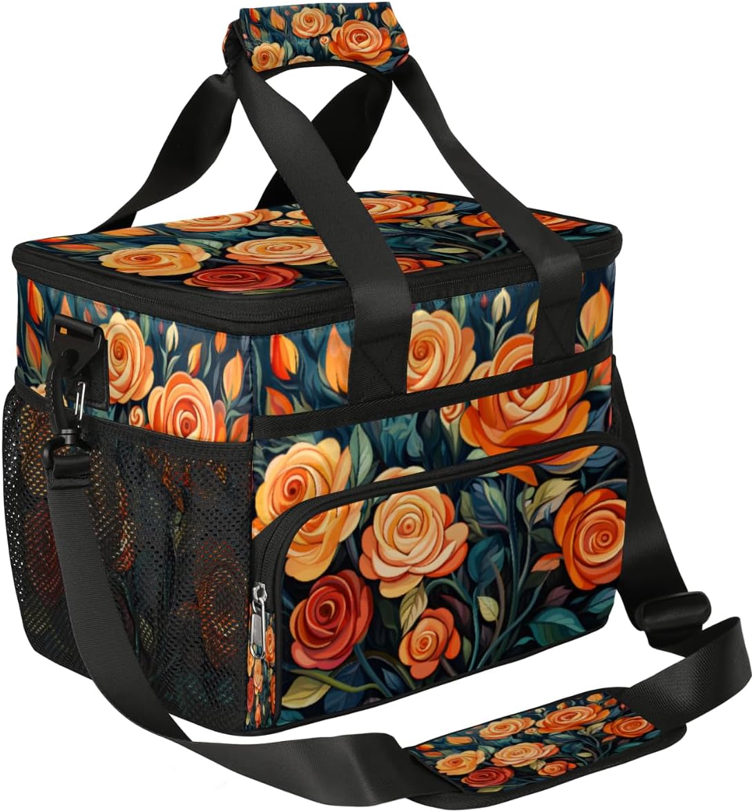 Botanical Floral Insulated Picnic Backpack Lunch Box for Women Men Picnic Basket Tote Lunch Bag Picnic Bag Portable Lunch Bags for Picnic, Beach, Work, Trip,Office, Camp Rose