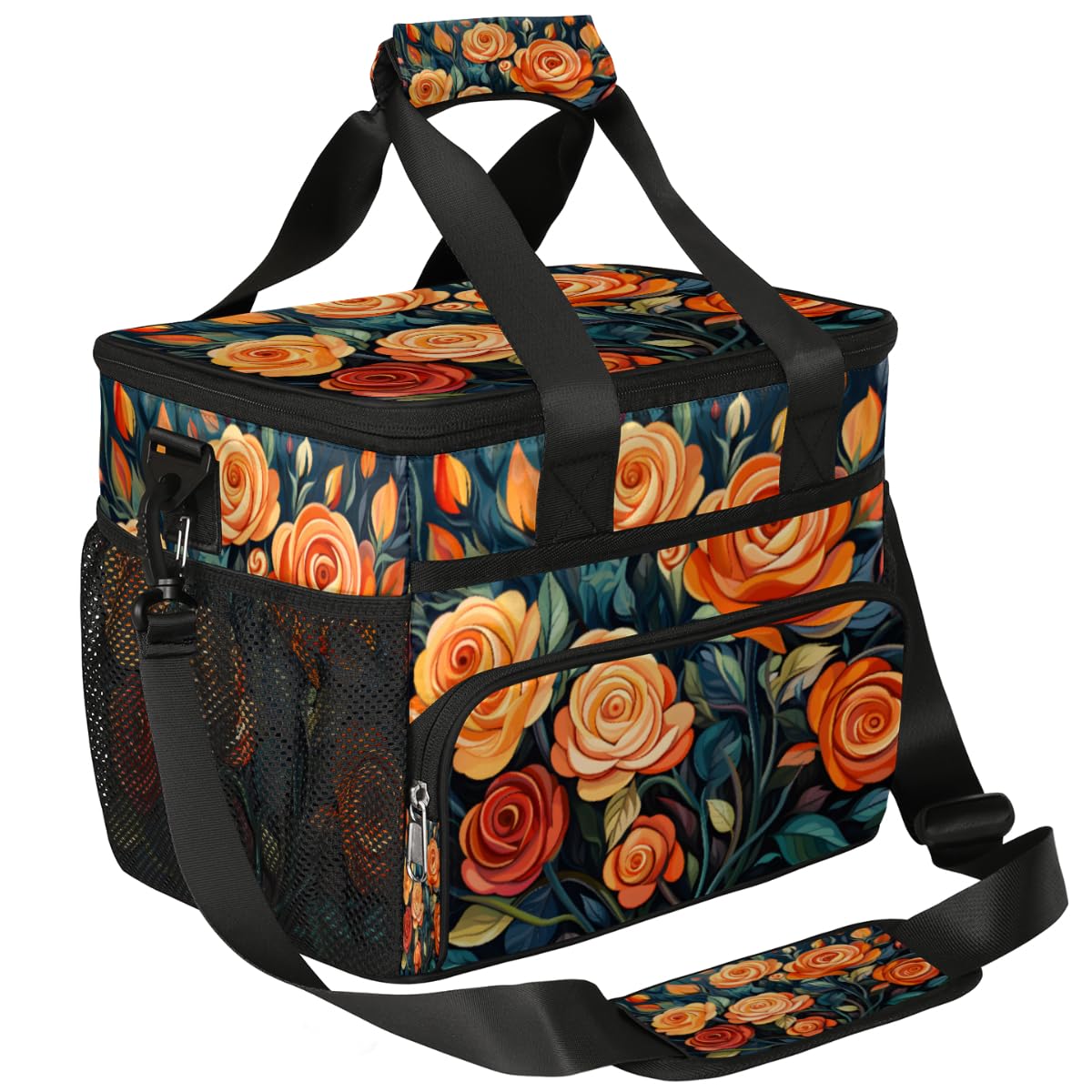 Botanical Floral Insulated Picnic Backpack Lunch Box for Women Men Picnic Basket Tote Lunch Bag Picnic Bag Portable Lunch Bags for Picnic, Beach, Work, Trip,Office, Camp Rose