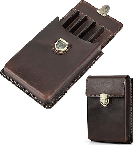 Vista 160 de Top Grain - Estuche organizador de cuero genuino para 12 bolígrafos y lápices, diseño minimalista sólido, hecho a mano, cierre magnético con cajón