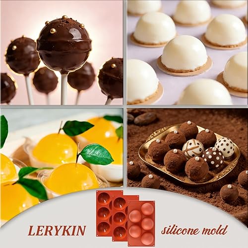 Miniatura 7 de Paquete de 3 moldes de silicona extra grandes de 5 cavidades, molde de media esfera antiadherente para hacer bombas de chocolate caliente de gran