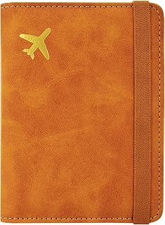 ACdream Passport and Vaccine Card Holder Combo, Cover Case with CDC Vaccination Card Slot, Leather Travel Documents Organizer Protector, with RFID Blocking, for Women and Men, C - Yellow & Plane, C