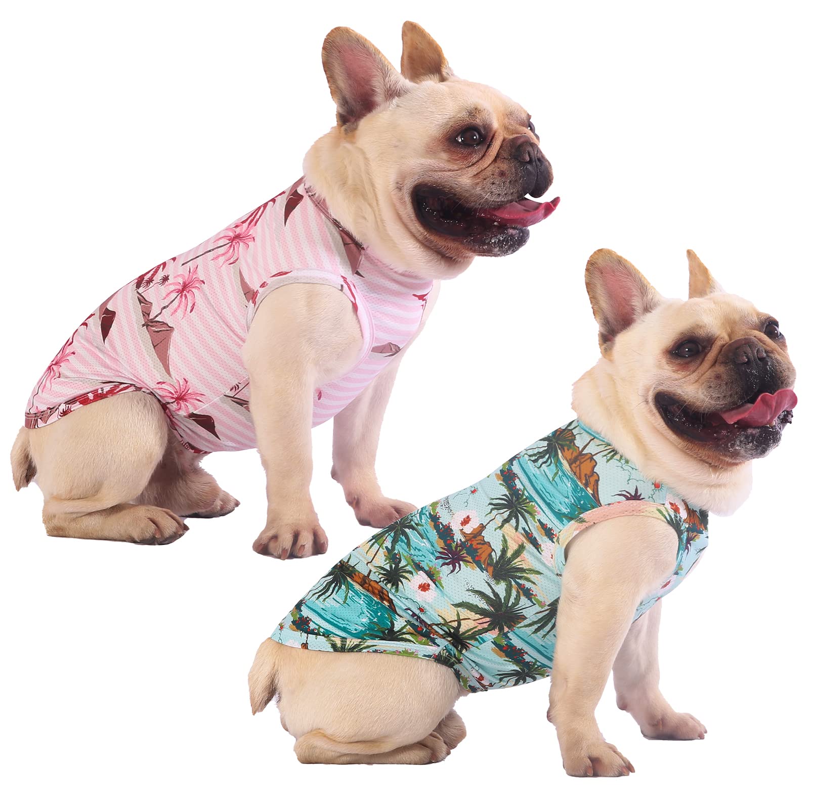 Sychien Hawaiian Dog Shirts,Quick Dry Summer Cooling Mesh Coconut Printing T-Shirt for Large Dogs,Pink+Green XL