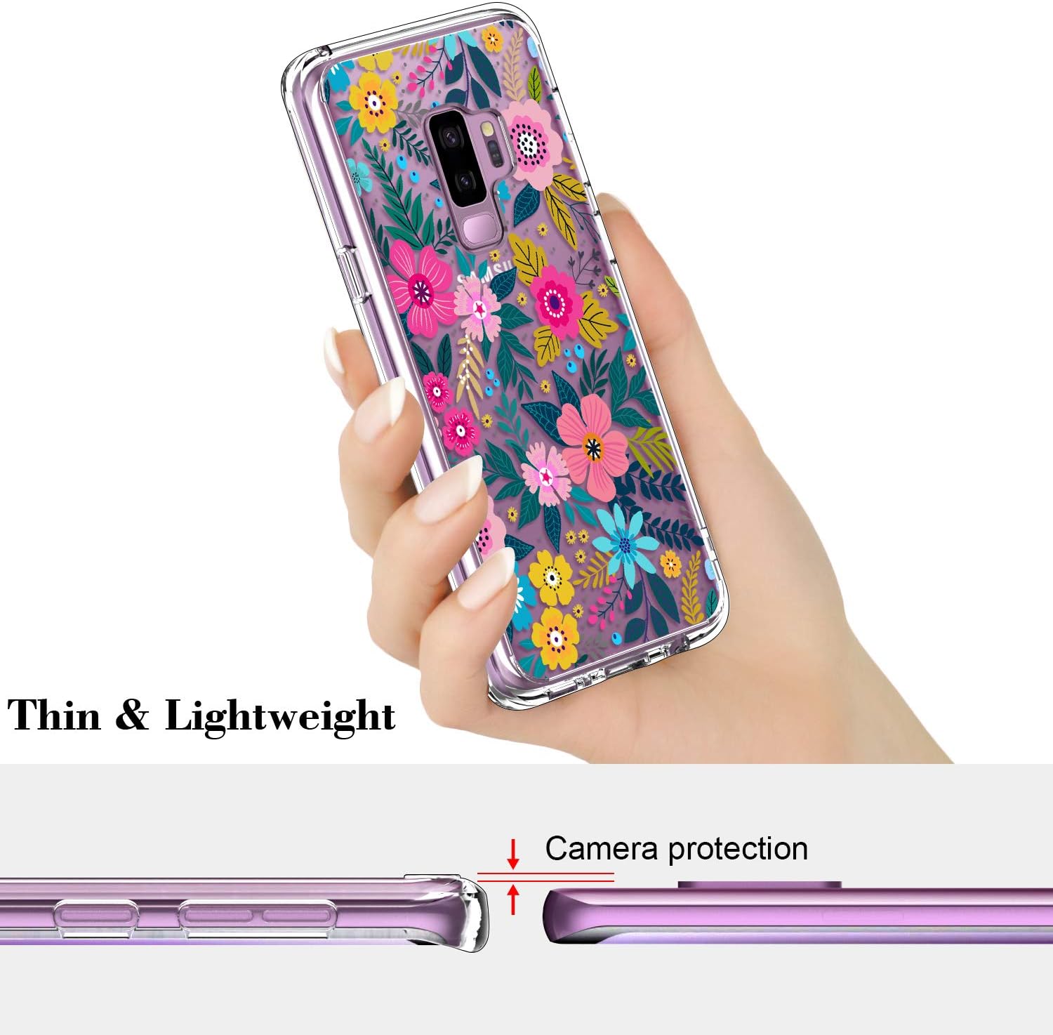 ICEDIO Galaxy S9 Plus Case Clear with Cute Colorful Blooming Floral Flower Patterns for Girls Women,Shockproof Slim Fit TPU Bumper Cover Protective Phone Case for Samsung Galaxy S9+ Plus