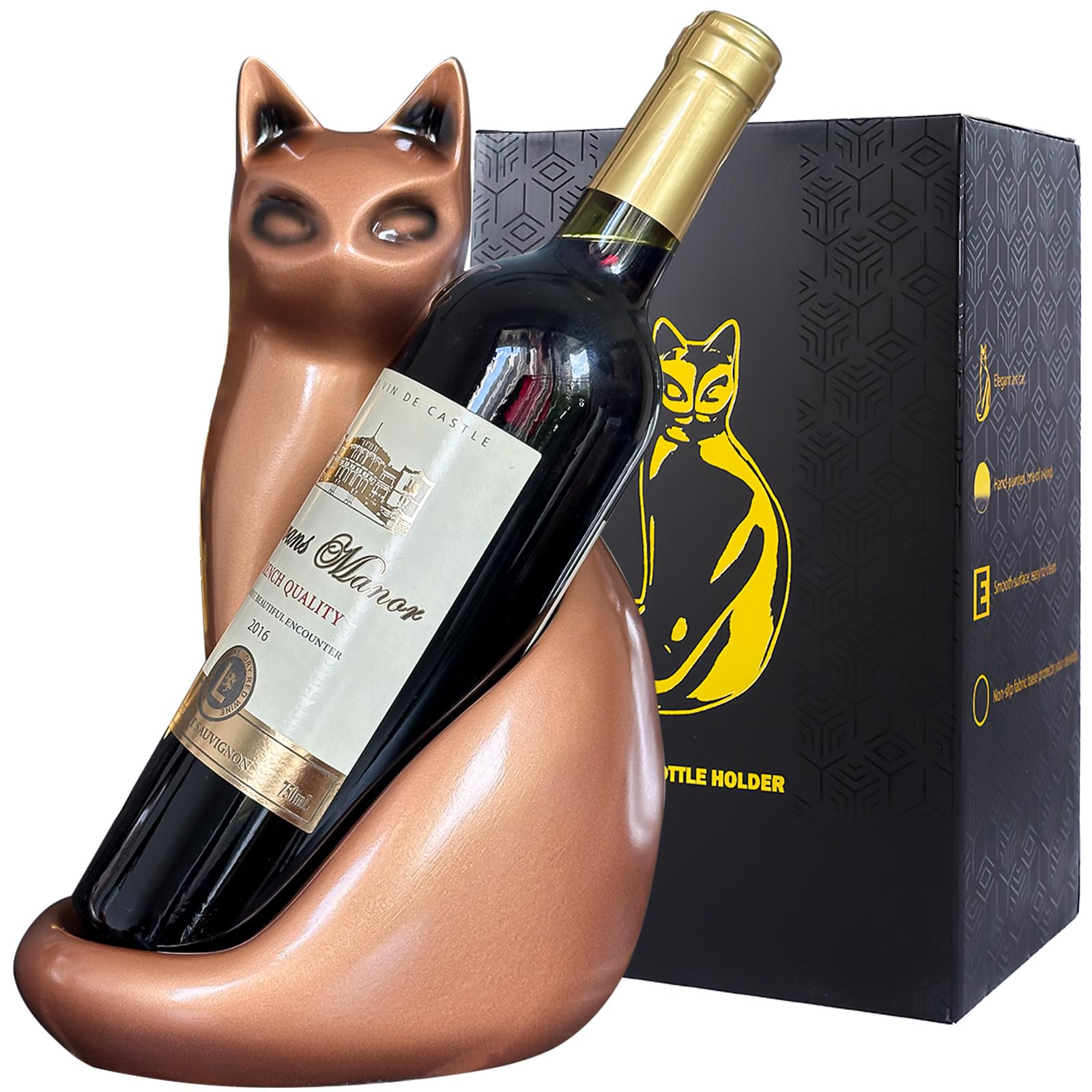 Weinregale Arbeitsplatte, Katzenstatue Dekor Geschenke für Frauen Männer Mädchen Katzenliebhaber, Kreativer Rotweinstand Perfekt für Tischplatte, Arbeitsplatte, Bar, Zuhause, Kupfer Flaschenregal