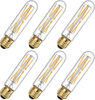 TIANSHQ 6 Pcs E26 T10 LED Tubular Light Bulbs, Warm White Edison Bulb 2700K 8W Dimmable T10 Led Bulb for Pendant Lights, Lamps, Outdoor Long Light Bulbs (8W, 2700K)