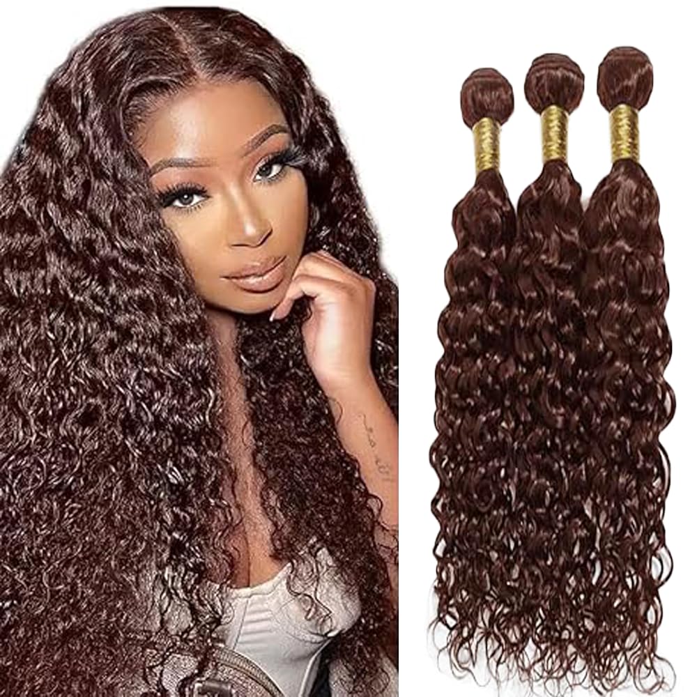 Tuheerst Water Wave Human Hair Bundles Brown Cheveux Humain Human Hair Extensions Tissage Cheveux 3 Bündel Sew in Bundle #4 Chocolate Double Weft Remy Hair 16 16 16 Pouce