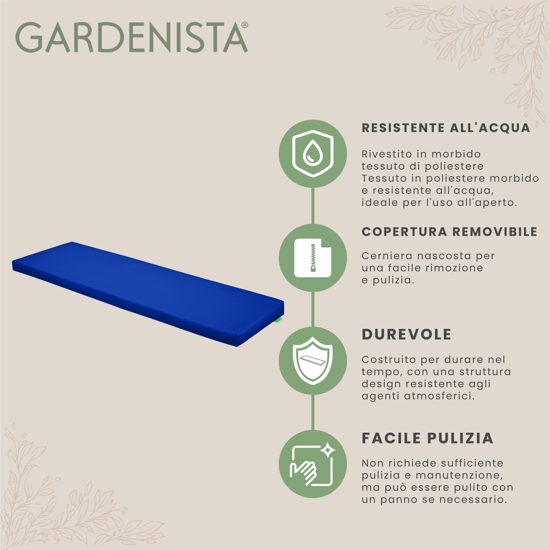 Cuscino Per Panchina Da Esterno 117x39cm - Impermeabile, Imbottitura Fibra, Blu, Per Giardino - Foto 3