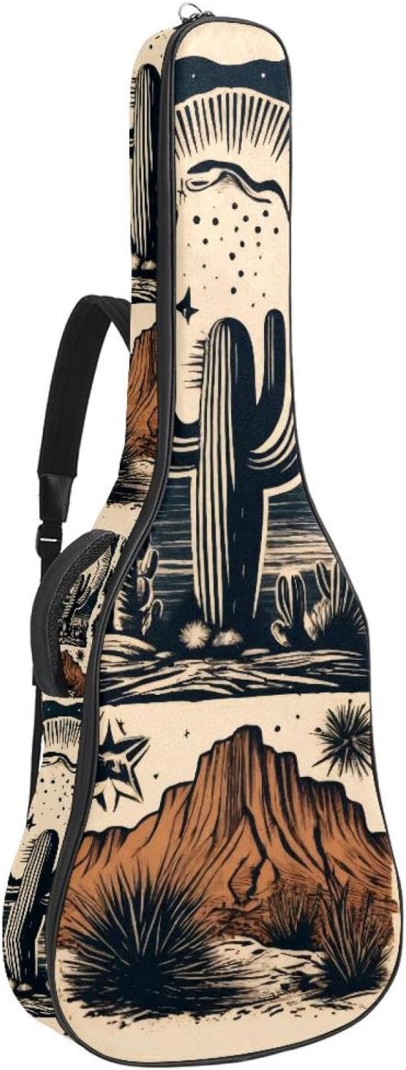 40 41 42 Inch Acoustic Guitar Bag, 0.4 In Thick Sponge Padded Guitar Case Gig Bag with Back Hanger Loop and 2 Pockets, Western Boho Set