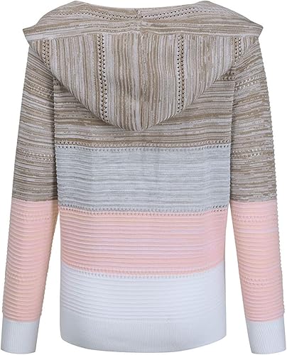 Miniatura 5 de Suéter de punto con cremallera para mujer, casual, para otoño, invierno, manga larga, cuello en V, con cordón y bloque de color