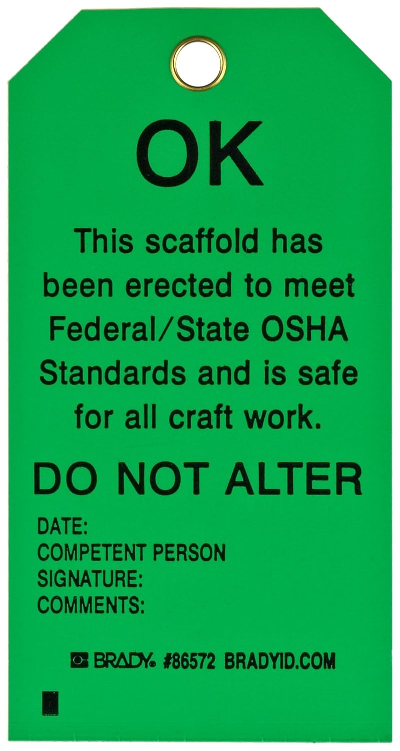 Brady 86572 5-3/4" Height, 3" Width, B-851 Economy Polyester, Black On Green Color Scaffolding Tag (Pack Of 10)