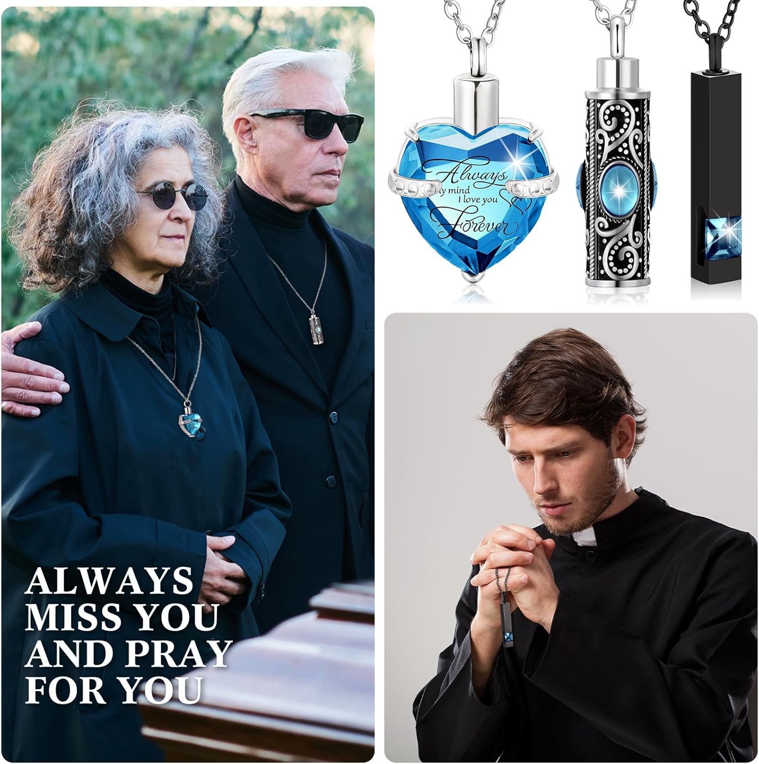 6 Pcs Urn Necklace Small Keepsake Urns for Human Pet Ashes Engraved with Tree Pattern and I Am Always with You Text Waterproof Memorial Ashes Holder (Light Blue) - Image 5