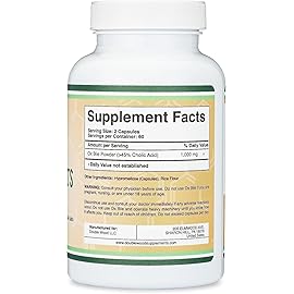 Ox Bile Supplement for No Gallbladder (1,000mg Per Serving, 500mg per Capsule, 120 Capsules) Standardized to 45% Cholic Acid Bile Salts to Help Address Bile Salt Deficiencies by Double Wood