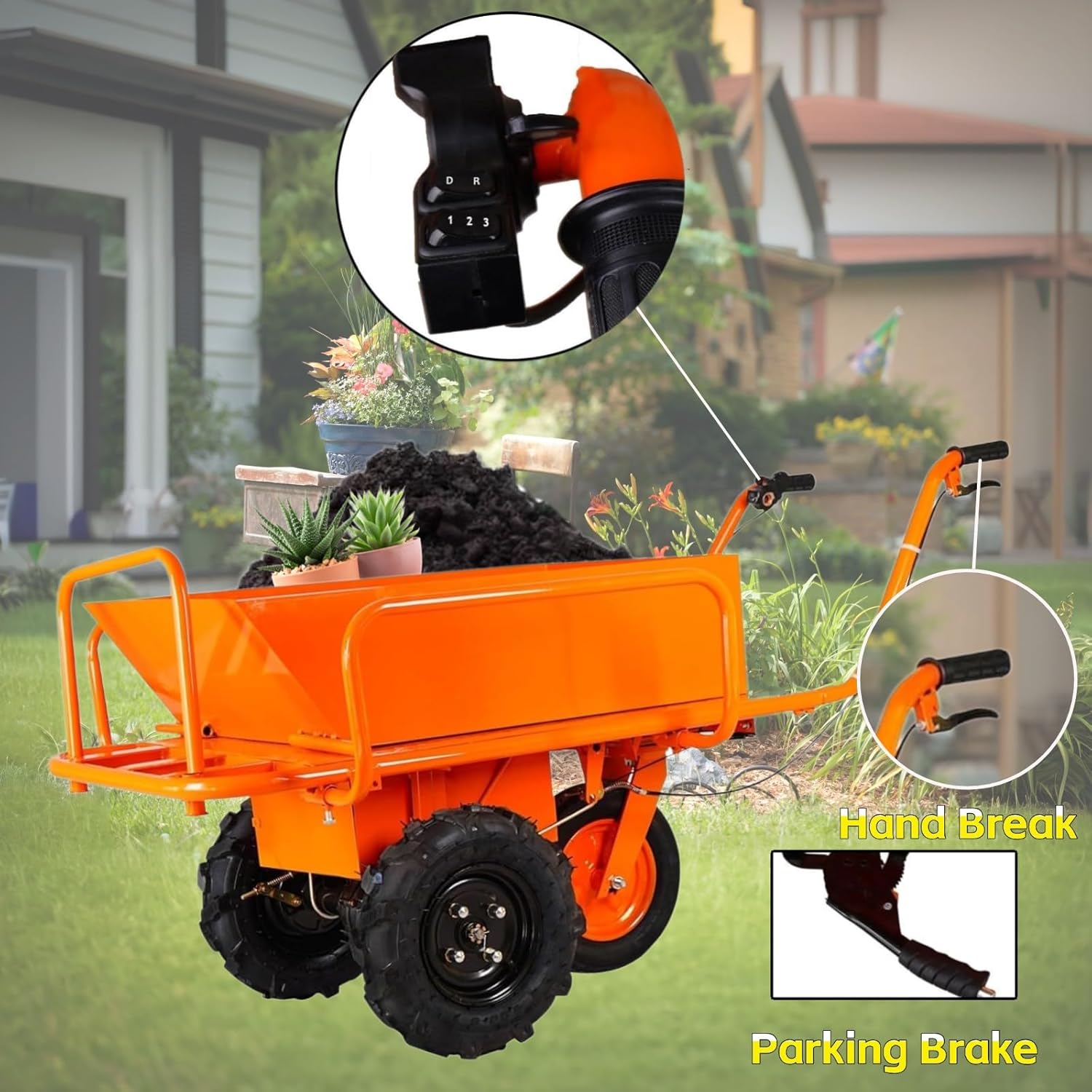 Wheelbarrow,Utility Cart, Electric Wagons,881lbs Capacity Heavy Duty Material Hauler Perfect for Transporting Soil Bricks and Construction Materials, 1500W Motor 48V20AH
