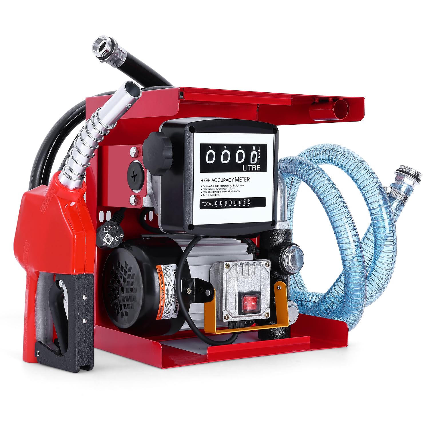 Bomba gasóleo, 220 V 550 W bomba de aceite autocebante, gasolineras móviles 60/min, con mangueras y boquilla(Diámetro de la boquilla20 mm), para camiones cisterna, etc