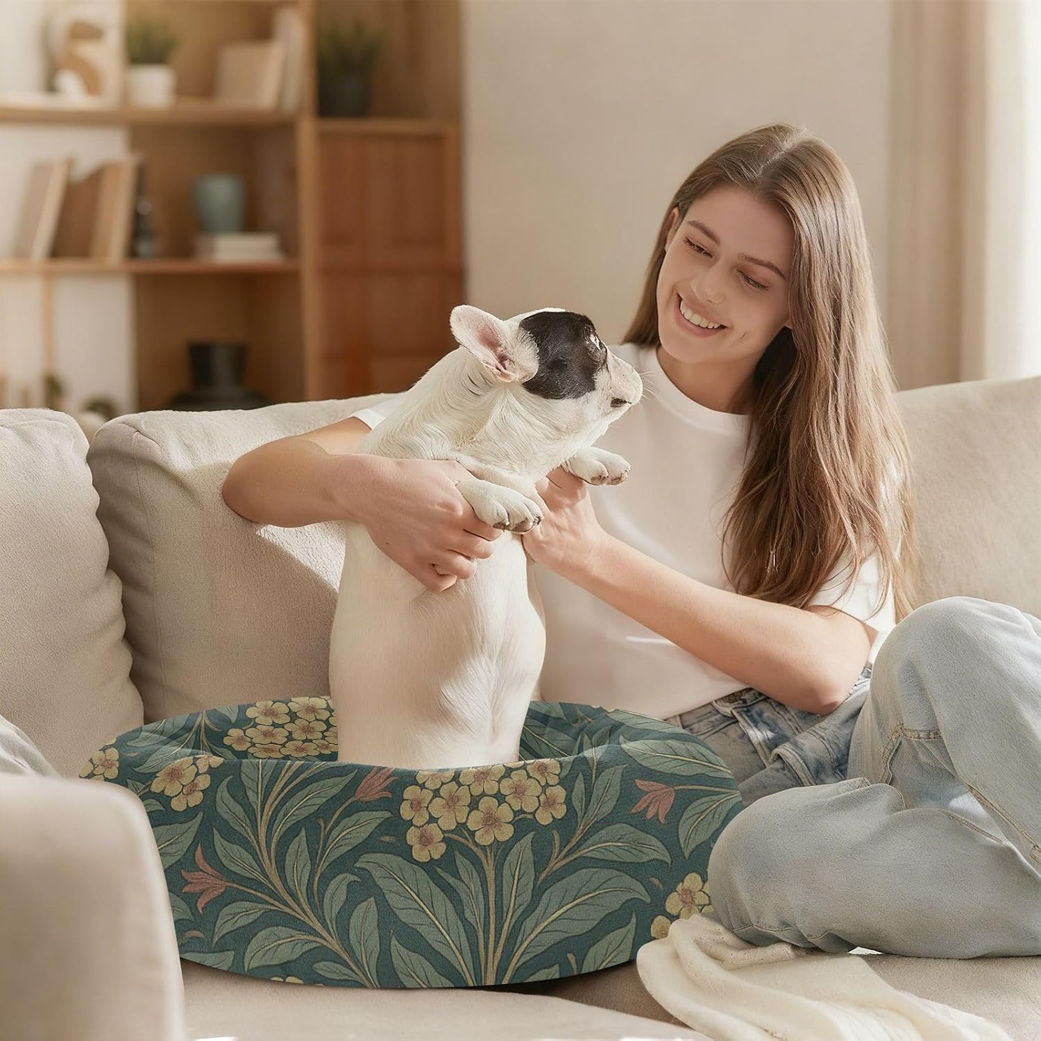 William Morris Euphorbia Pattern Pet Dog Beds Relieve Stress Dog Pillow Bed for Extra Small Size Pets Sleeping M
