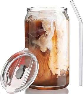 SKDBPM Can with Straw, Transparent Glass Fruit Juice Milk Sipper Tumbler Mug with Lid and Glass Straw - 540ml - Pack of 1 Price In India