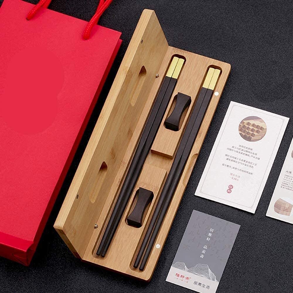 Wiederverwendbare Essstäbchen, spülmaschinenfest, chinesisches Essstäbchen, 2 Paar Essstäbchen aus Holz und Essstäbchenablage, spülmaschinenfeste Essstäbchen, lackfrei, wachsfrei, natürlich, gesund,