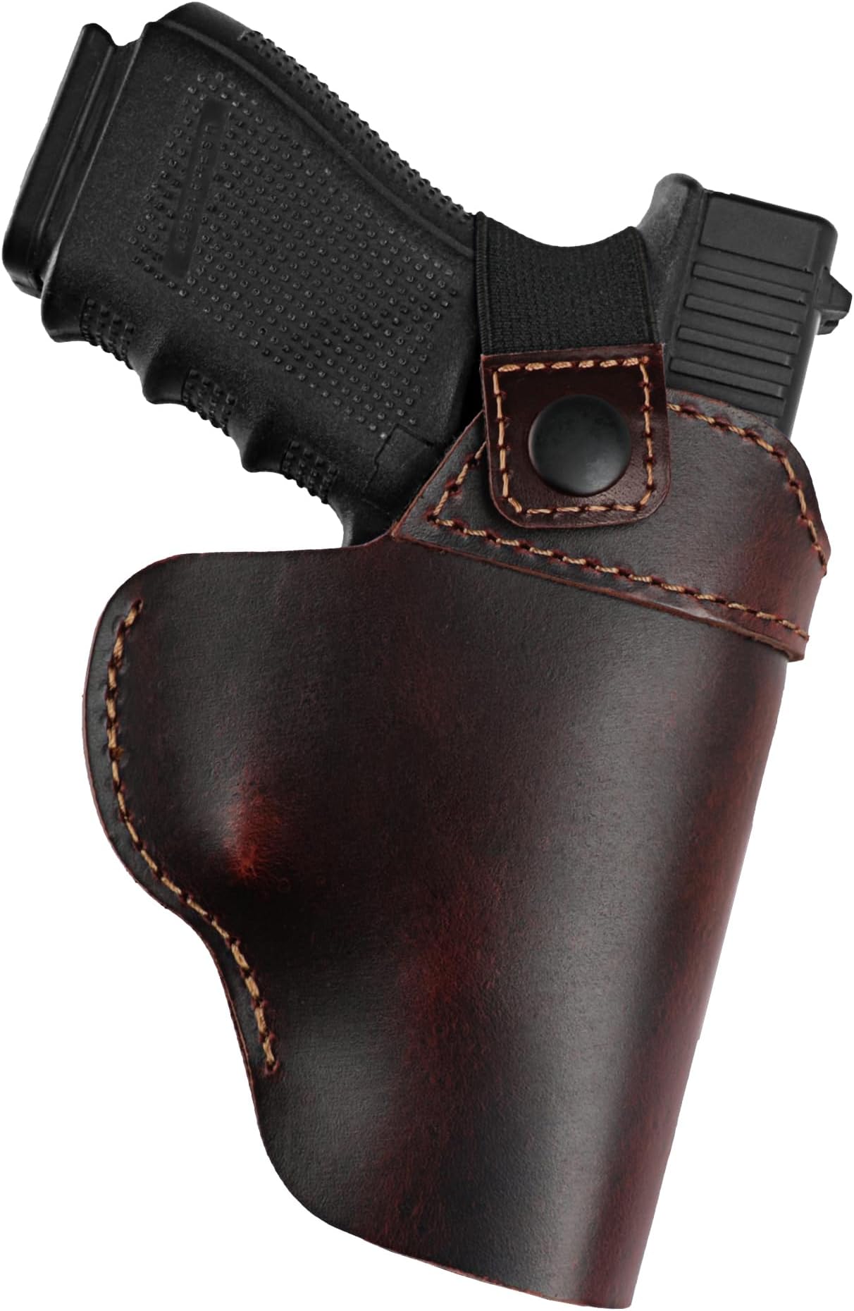 OWB Genuine Leather Gun Holster with Retention Strap Compatible with Glock 19/43/43X, Taurus G2C/G3C/G3, S&W M&P Shield, SCCY, Springfield XD/Hellcat, Sig P365/P320 and Similar Sized Guns