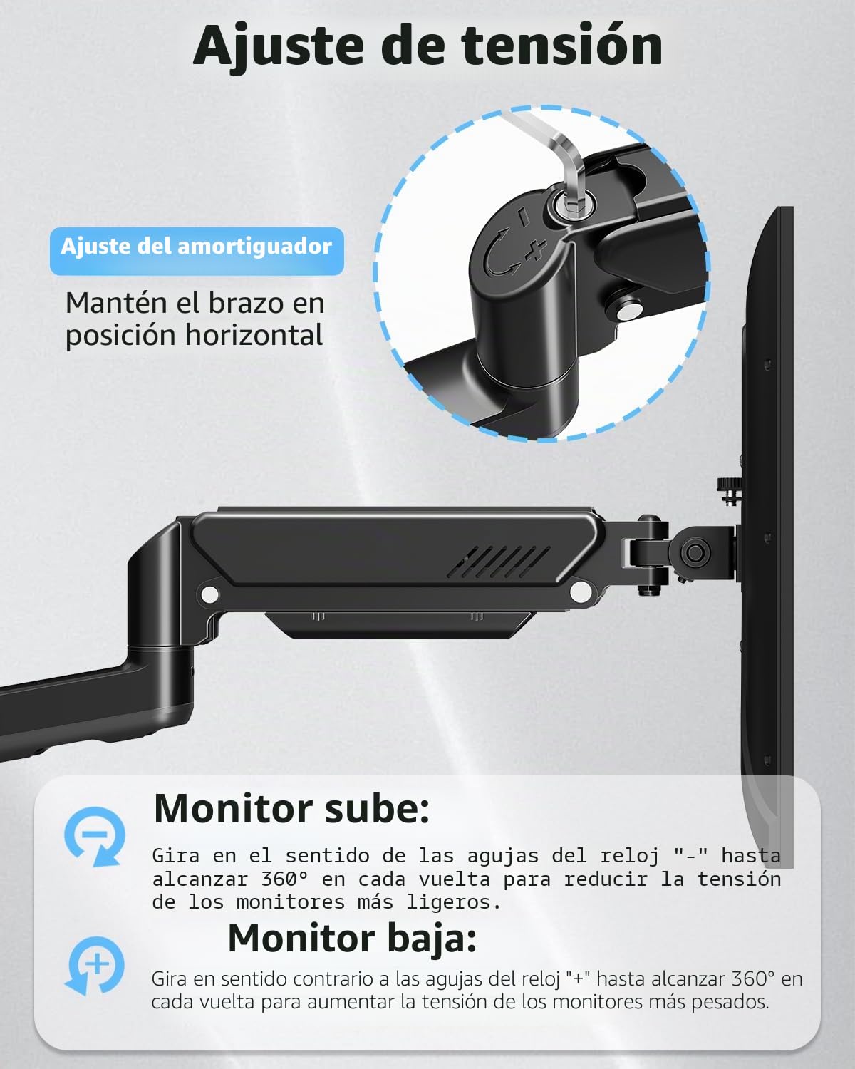 ELIVED Soporte de Pared para Monitor Dual para MAX. 32 Pulgadas hasta 9 kg, VESA 75/100 mm, Gas Lift PC 2 Soporte de Monitor de Pared 360° Giratorio EV6022
