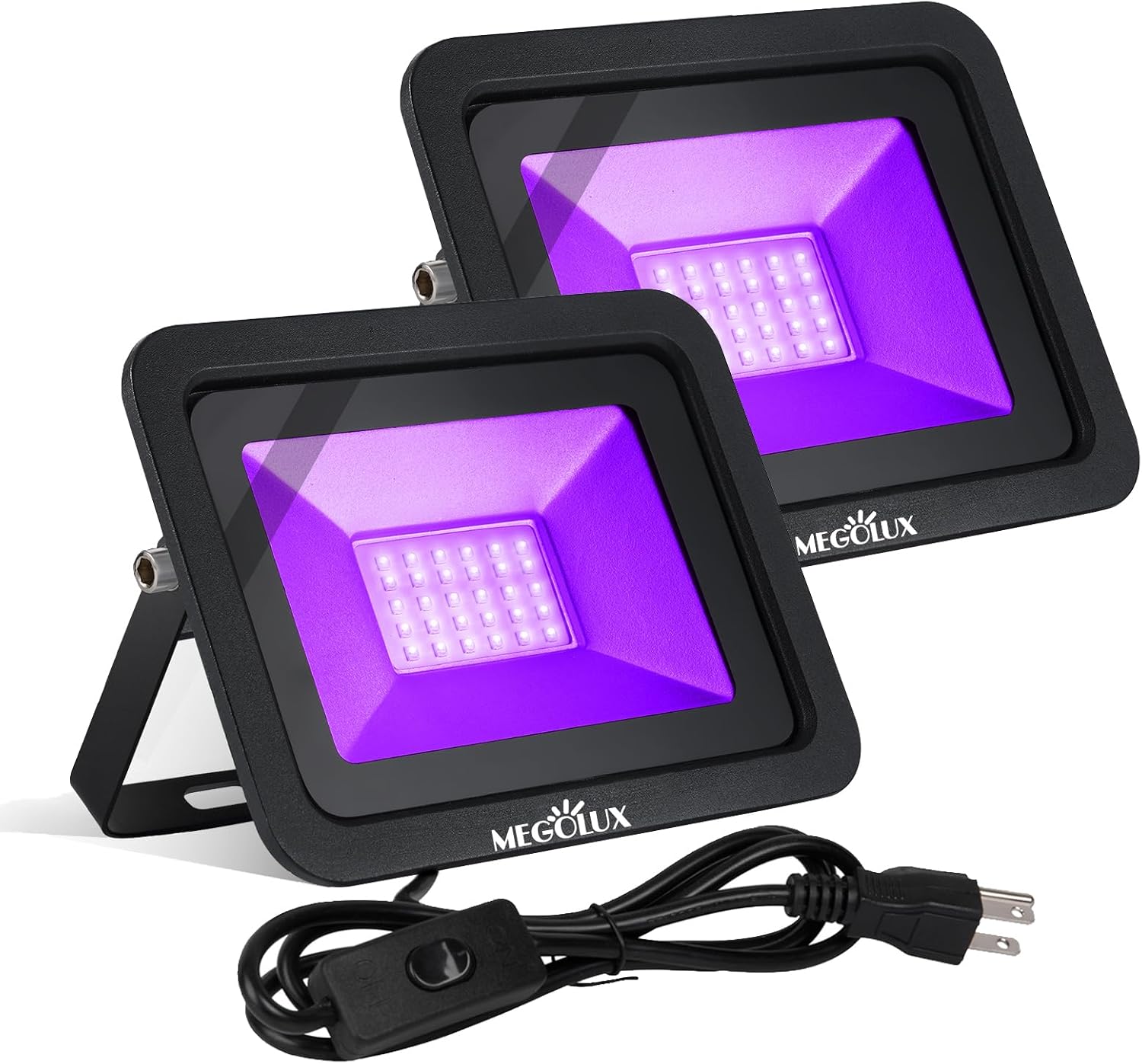 2 Pack 365nm 30W LED Black Light with US Standard Plug and Switch, 4.9ft Power Cord, Blacklight is Used for Indoor or Outdoor Glow Party, Stage Lighting,Body Paint, Fluorescent Poster