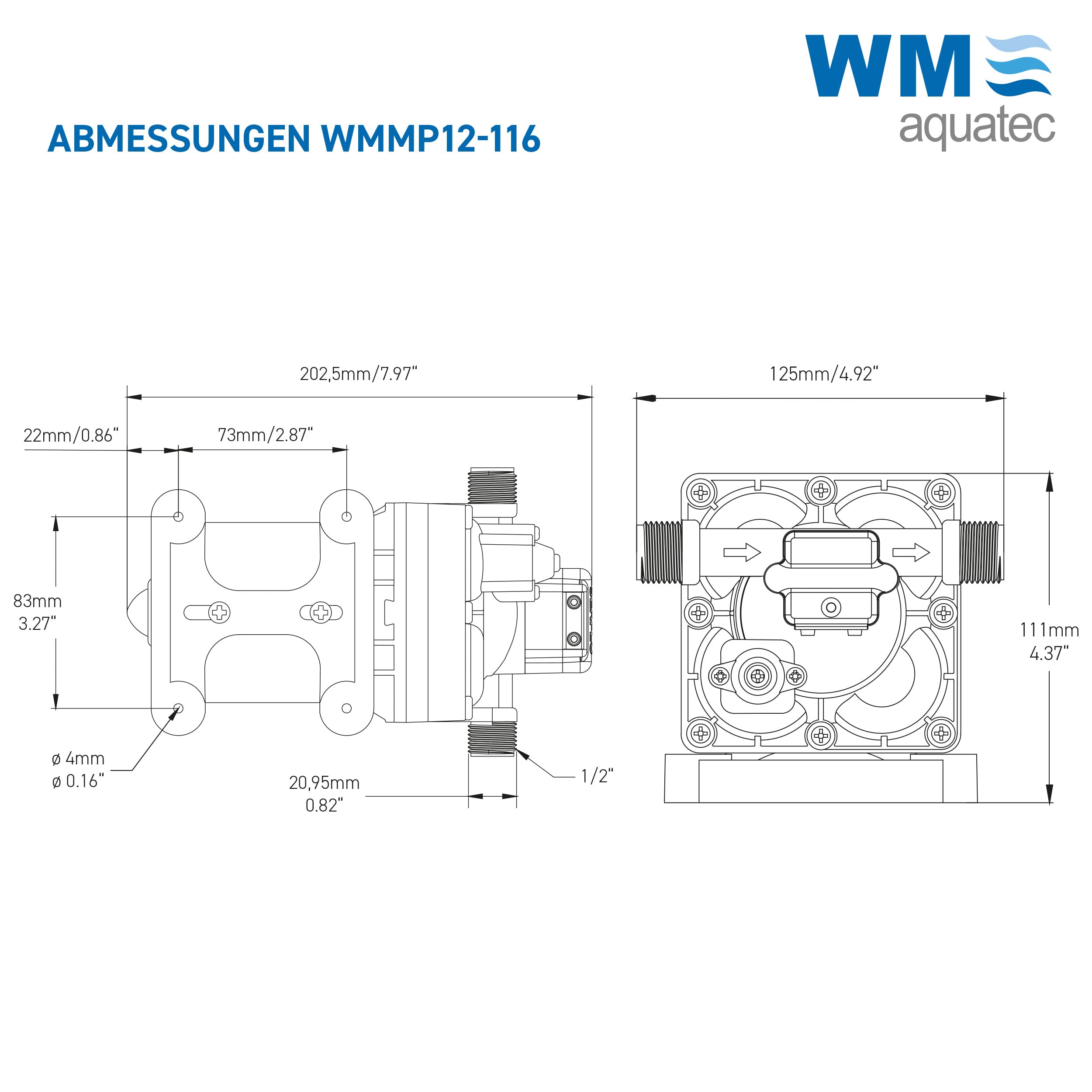 WM aquatec – Druckmembranpumpe WMMP12-116 mit hoher Förderleistung bei pulsationsfreiem Betrieb – automatische Trinkwasserpumpe geeignet für Wohnmobile, Caravans, Boote uvm. – Made in Germany
