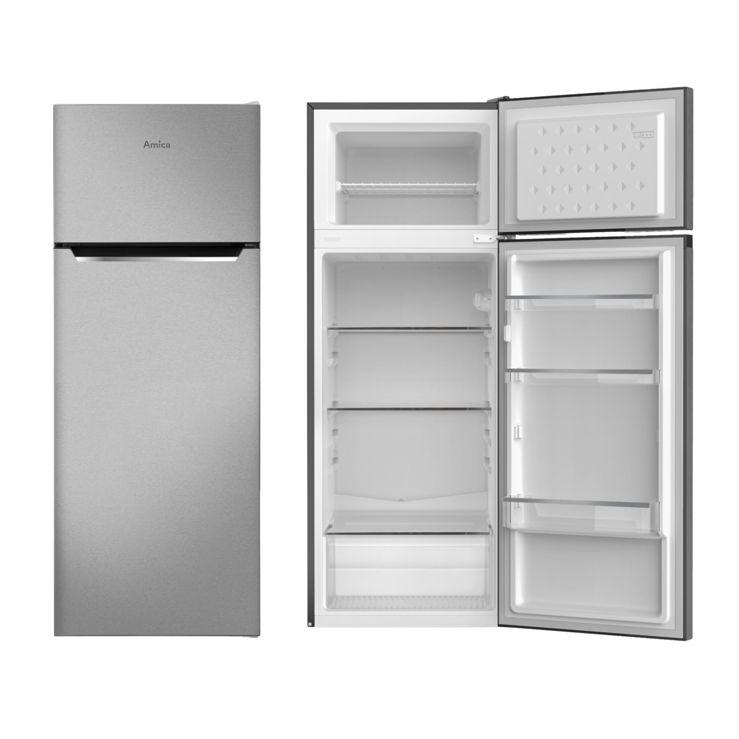 Amica Kühl-Gefrierkombination 211 L 144x54x55 cm DT 374 160 E | 170 L Kühlteil, 41 L Gefrierteil, FrostControl, Automatische Abtauung, LED Beleuchtung, Gemüseschublade