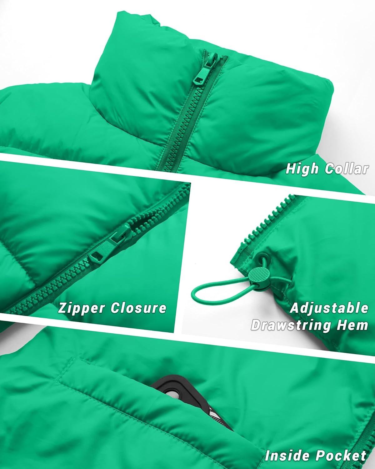 Polu Women's Cropped Puffer Vest Jacket Sleeveless Winter High Stand Collar Lightweight Vest for Women with Zip Gilet - Image 4