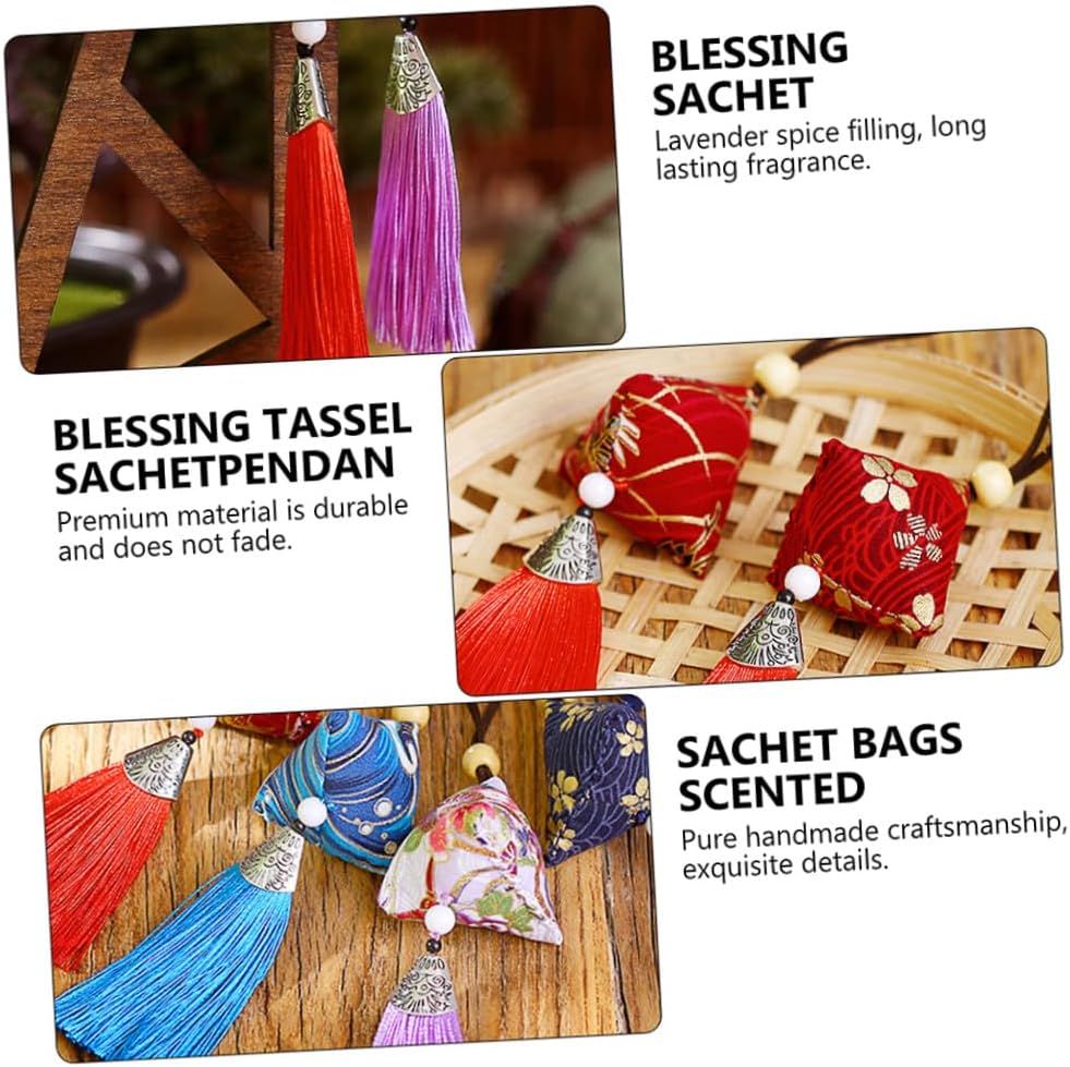 5Pcs Japanese Brocade Sachet Pendants with Tassel Accessories | Handmade Craftsmanship, Fragrance and Does Not Fade, Beautiful Delicate Print, Colors for Home Décor