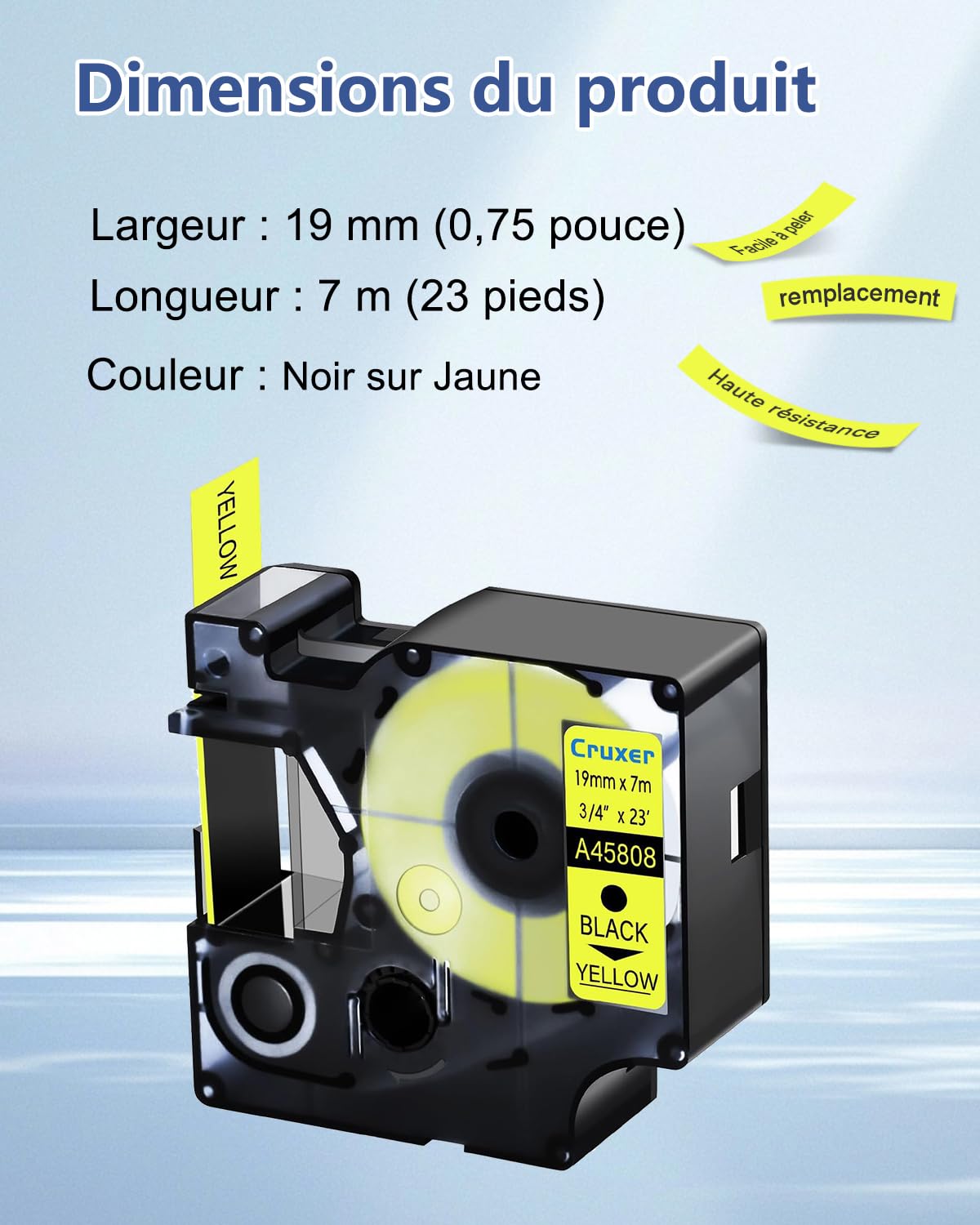 Cruxer Lot de 80 ruban compatibles Dymo D1 45808 Noir sur Jaune 19 mm
