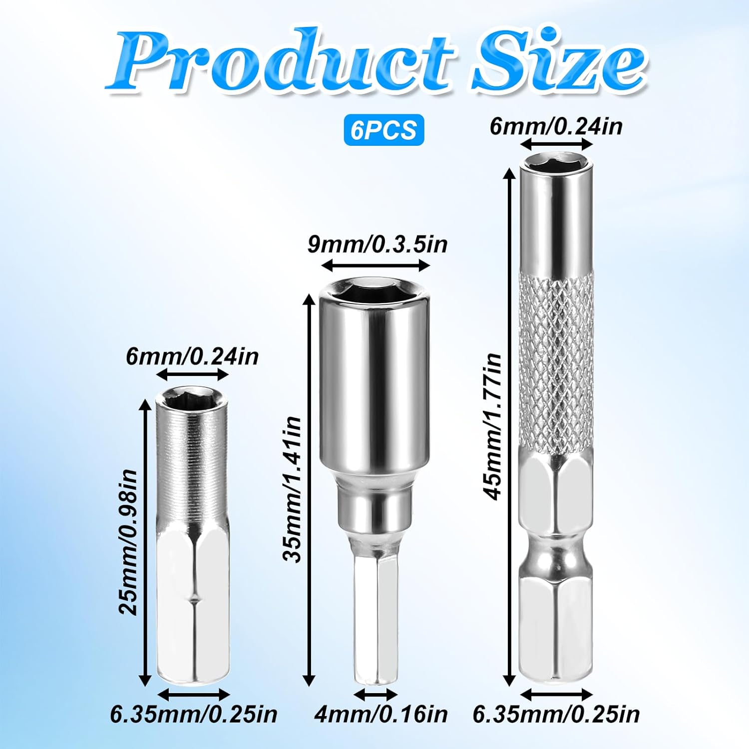 6 Pack 1/4" to 4 mm Bit Adapter, Magnetic Hex Screwdriver Converter, Converter Adapter Precision Bits, 6.35 mm to 0.4 cm Drill Extension for Precision Bits, Micro Bit Holder for Repair DIY Projects