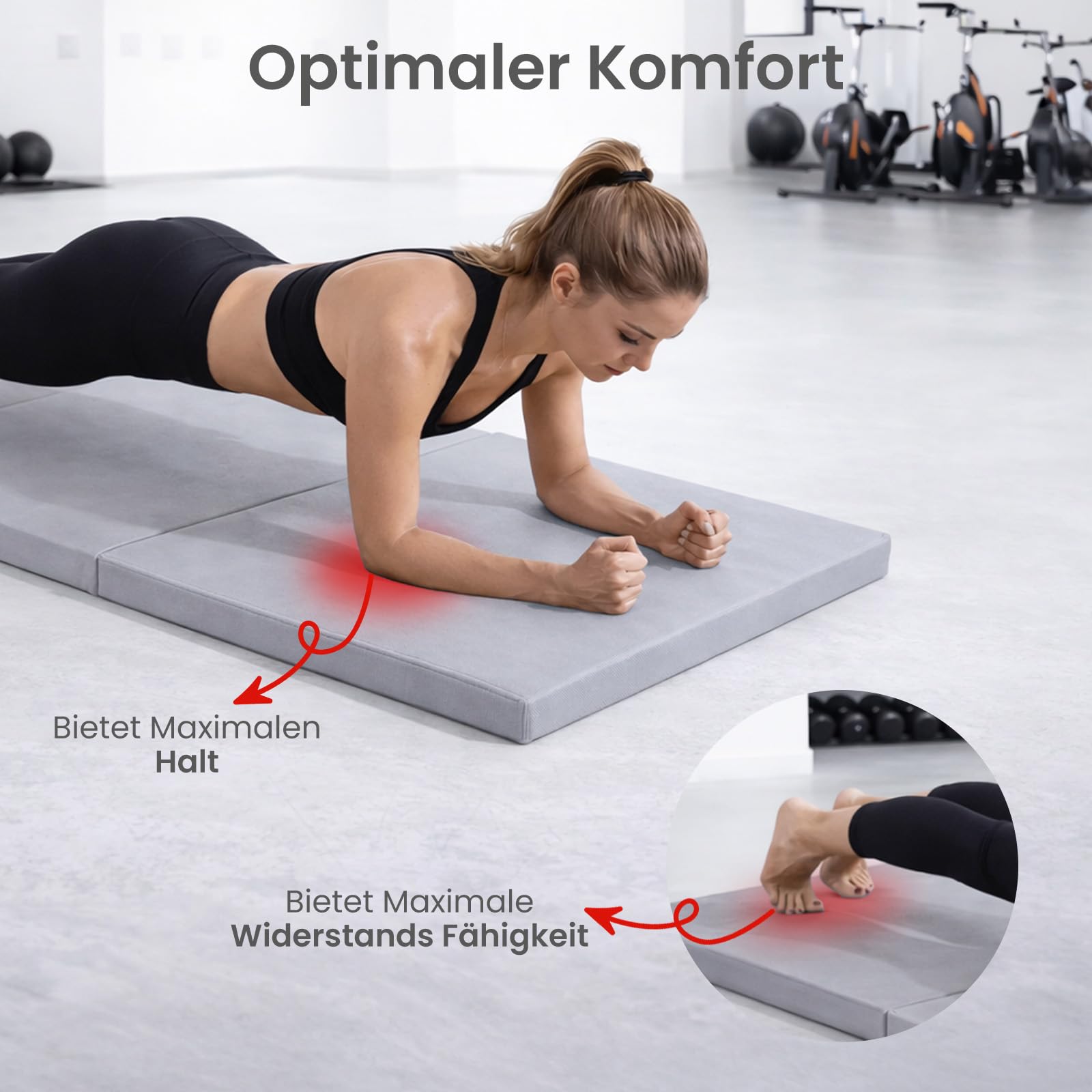 Gymnastikmatte 180×60×5 cm Dicke Fitnessmatte Faltbar – Rutschfeste Yogamatte mit Tragegriffen, Hochdichte EPE Turnmatte Trainingsmatte für Yoga, Pilates, Gymnastik
