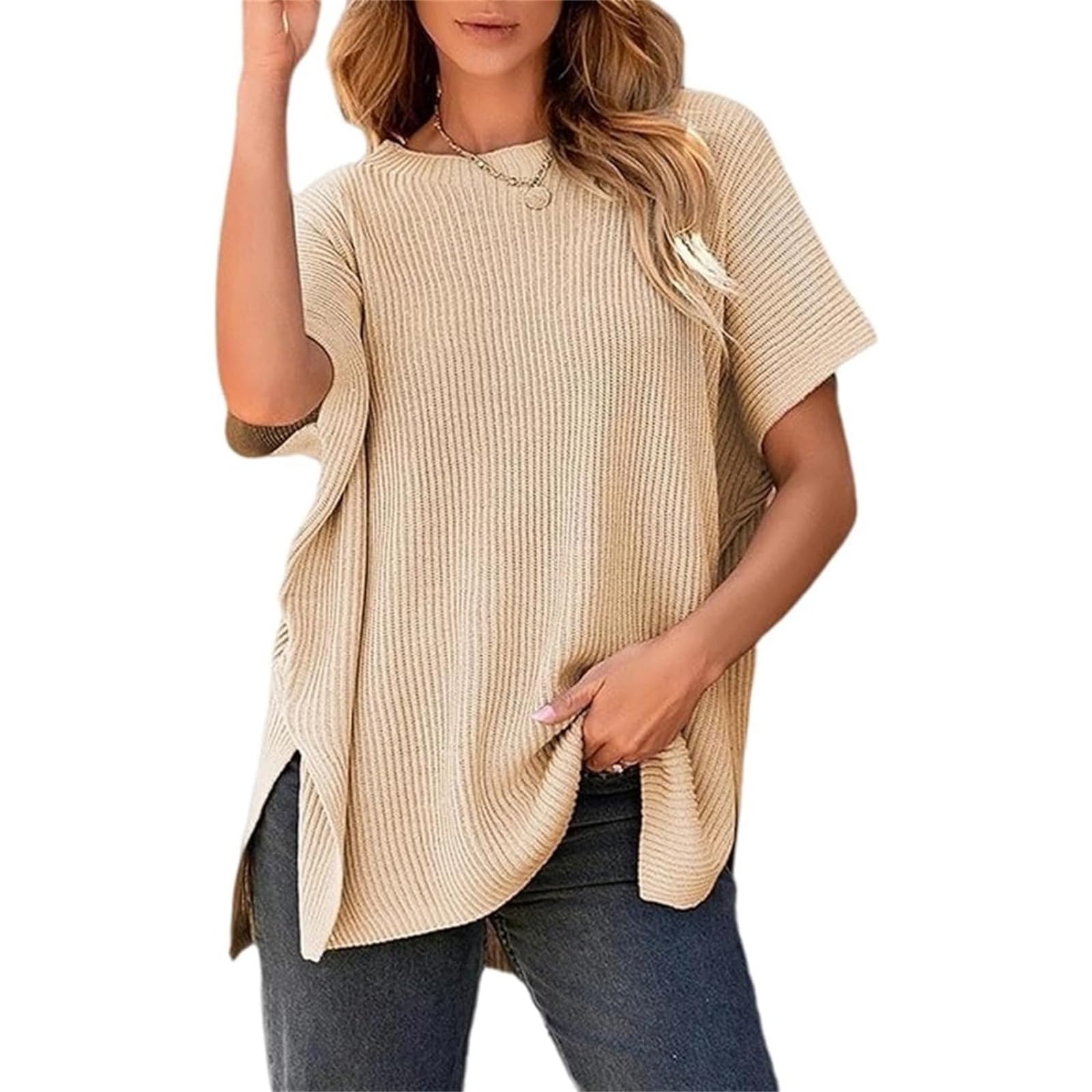 Rotateepic, top a girocollo, vestibilità larga, a maniche corte, da donna, casual, tunica top leggero estivo