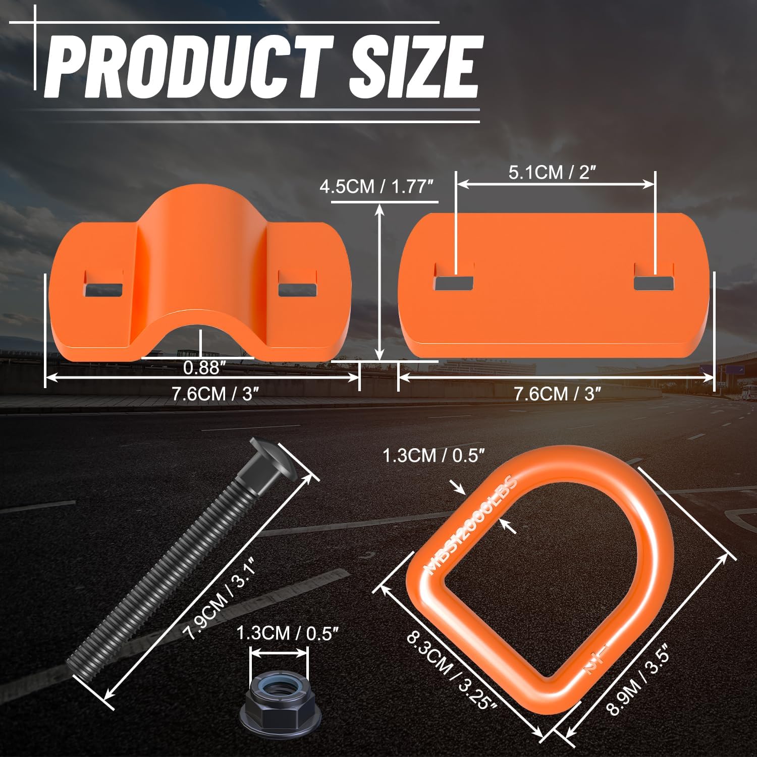 8 Pack 1/2" Trailer D Rings Tie Down Anchors Orange Heavy Duty Steel Bolt-On Forged D Ring with More Than 12000lbs Breaking Strength for Semi Truck Trailer RV Cargo Tie Downs