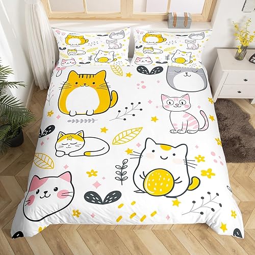 Vista 125 de Feelyou Funda de edredón de perro de dibujos animados, juego de ropa de cama para niños y niñas, perros y flores, funda de edredón con plantas Multi