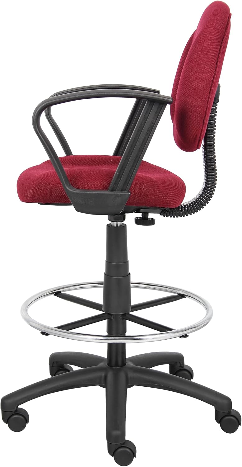 BOSS Office Products Ergonomic Works Drafting Chair with Loop Arms in Burgundy