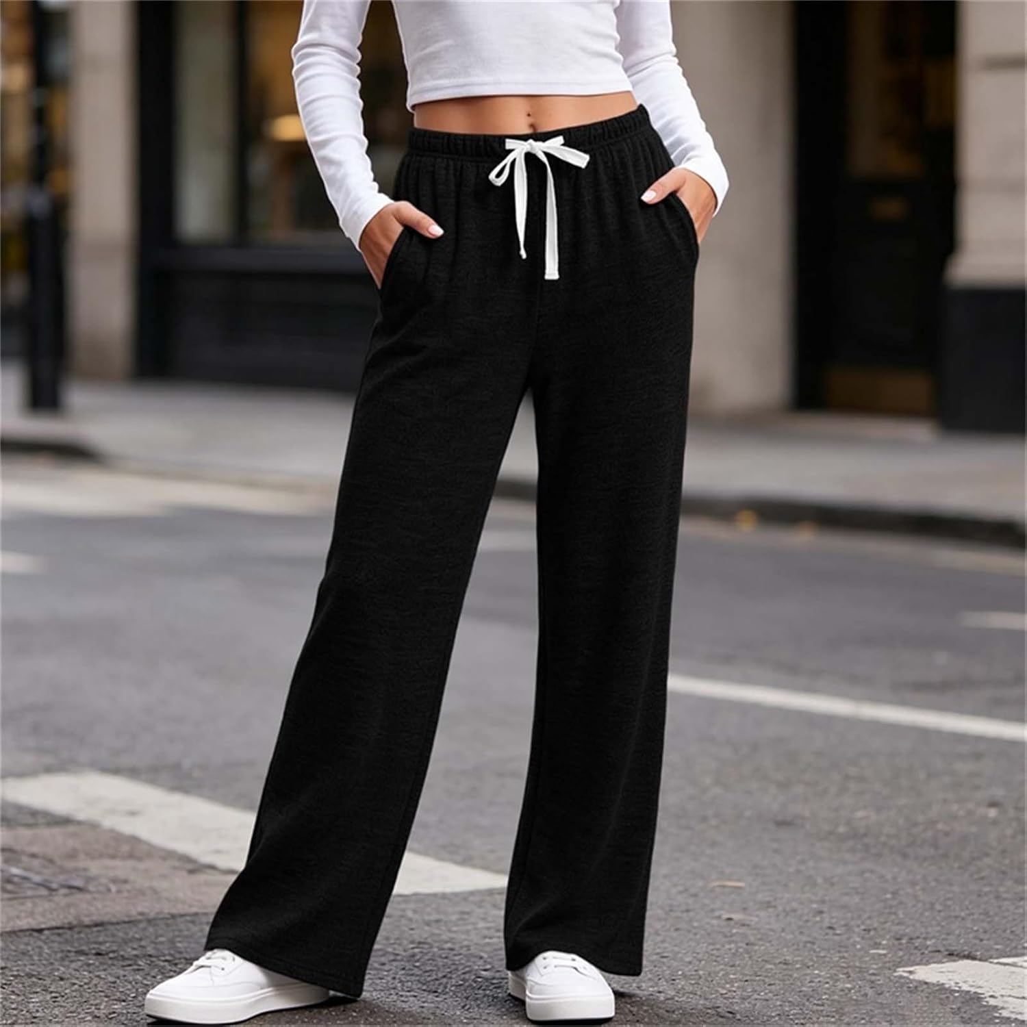 Womens Wide Leg Pants with Pockets Lounge Trousers