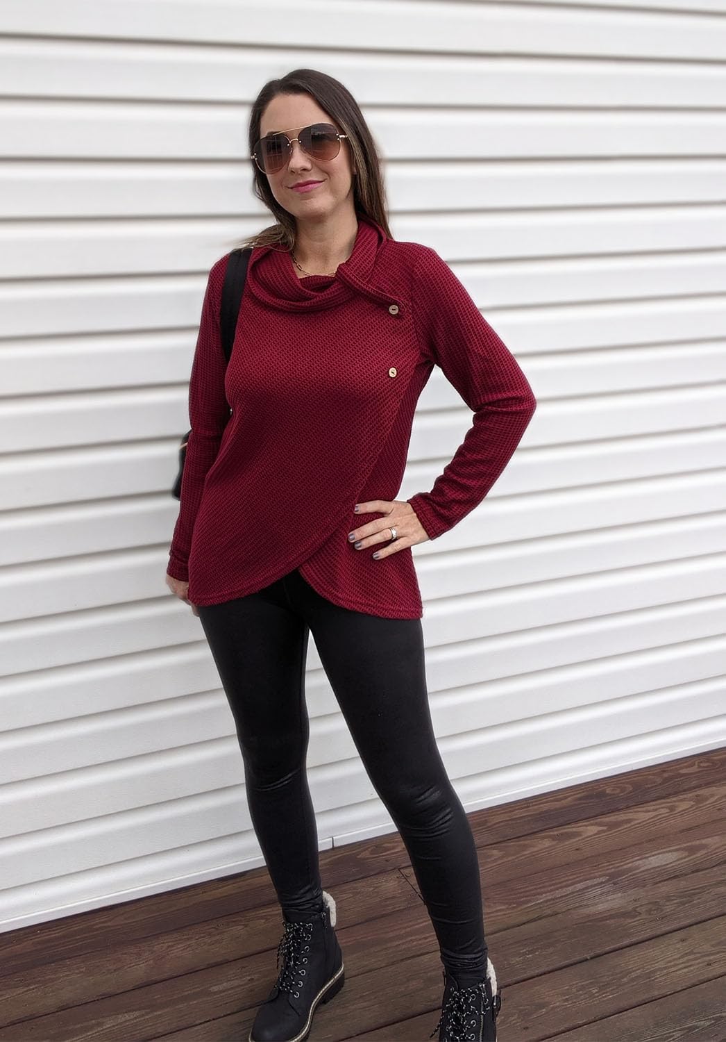 KILIG Womens 2023 Fall Cowl Neck Lightweight Sweaters Long Sleeve Button Tunic Tops Sweatshirts - Image 4