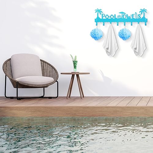 Miniatura 5 de Capoda Toallero de metal para colgar en la pared, para verano, playa, piscina, toalla con 8 ganchos para almacenamiento, bata, traje de baño,